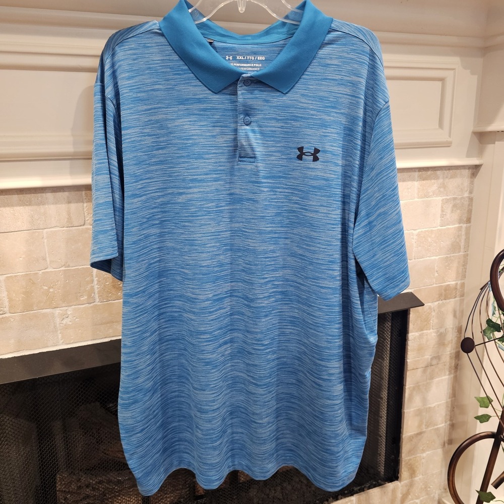 Under Armour UA Performance Polo Bright Heathered Blue Mens 2XL Loose Golf